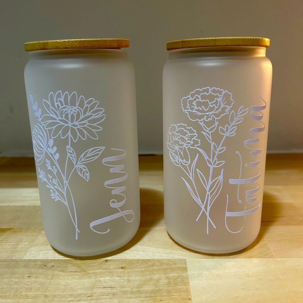Custom birthflower glass tumbler